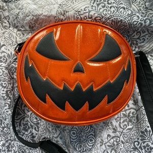 Love pain and stitches orange glitter pumpkin bag